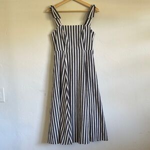 Kate Spade Navy and White Striped Maxi Parisian Dress with shoulder bow